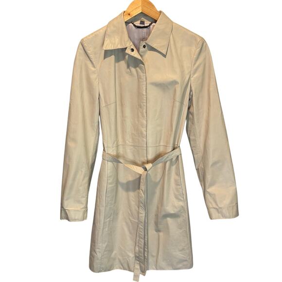 Vintage Ann Taylor Cream Leather Trench Coat - size Medium - Picture 1 of 7
